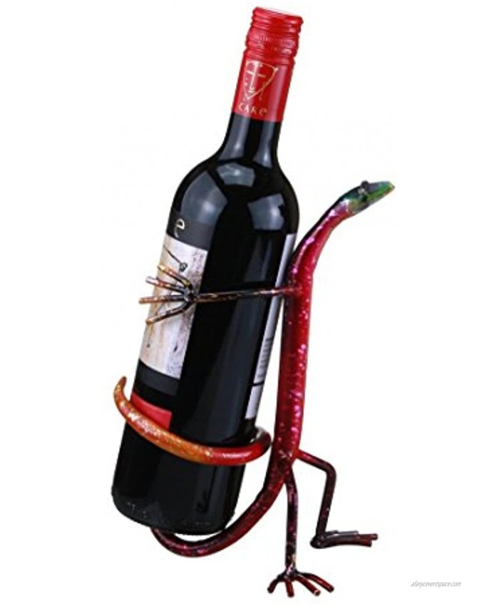 Prairie Schooner Decorative Gecko Behind Back Liquor Wine Bottle Holder Caddy,Red