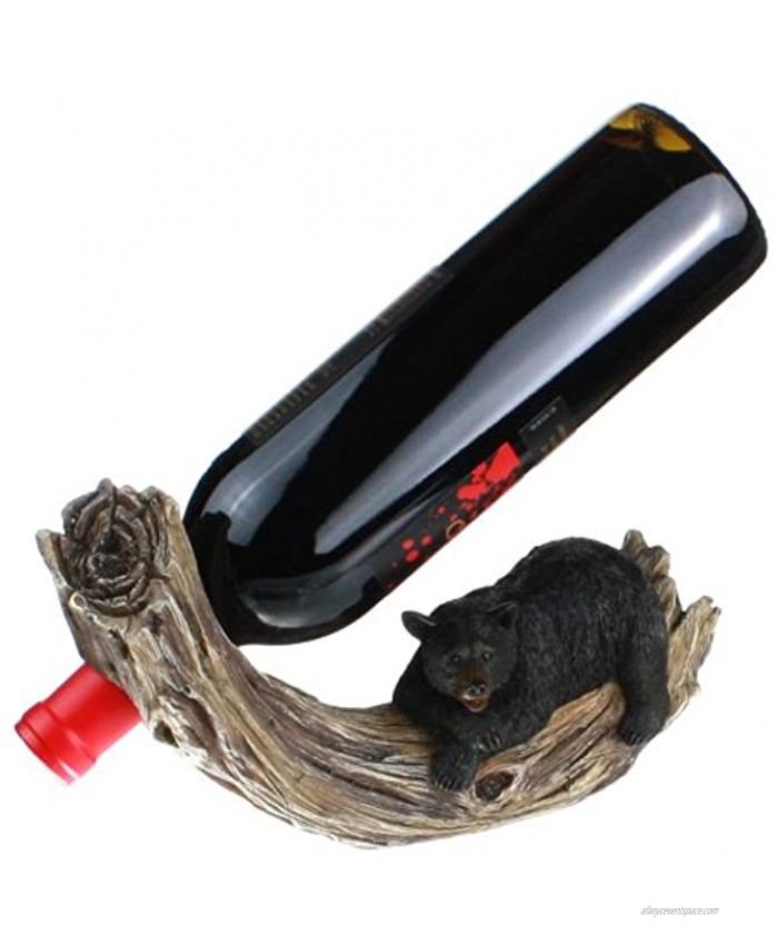 PS 10 Inch Rocking Log with Black Bear Figurine Wine Bottle Holder