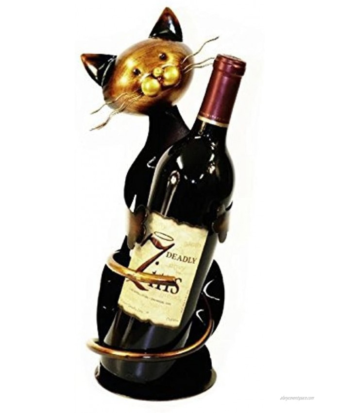 PS 14 Inch Collectible Engraved Metallic Smiling Cat Wine Holder