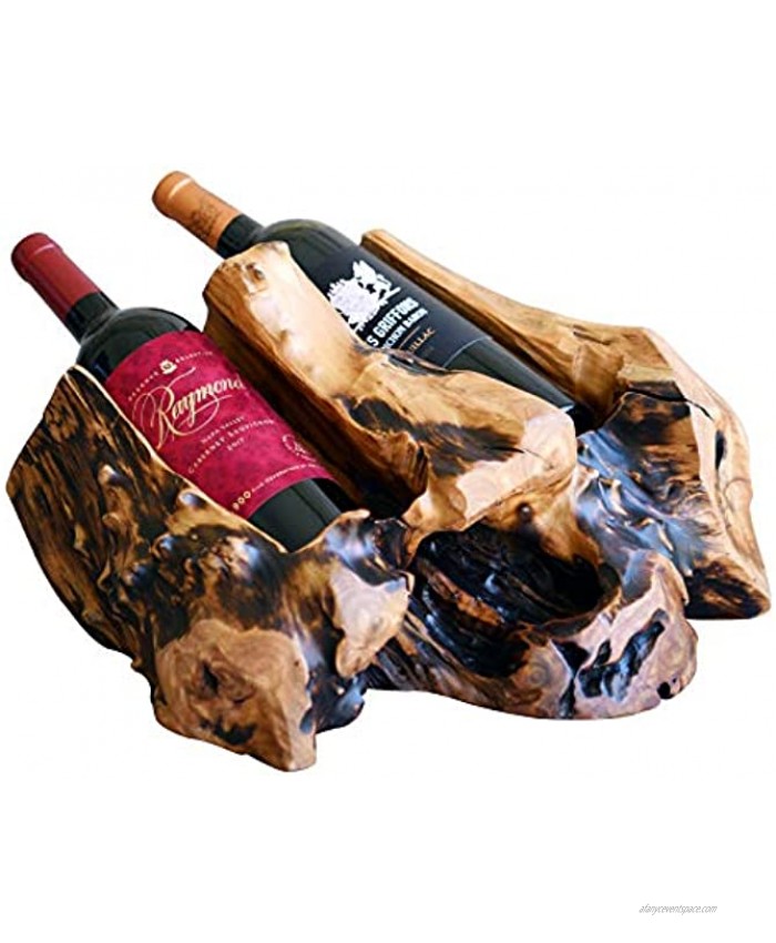 WELLAND Wood Countertop Wine Bottle Holder Rustic Tabletop Wine Bottle Rack Tree Stump Wine Rack for 2-Bottle | Natural Edge Irregular Shape Different Sizes