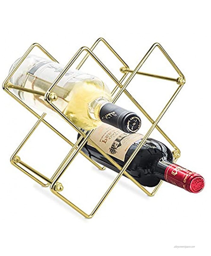 Yimerlen Tabletop Wine Rack Geometric Countertop Wine Holder Metal Capacity 6 Bottle Gold
