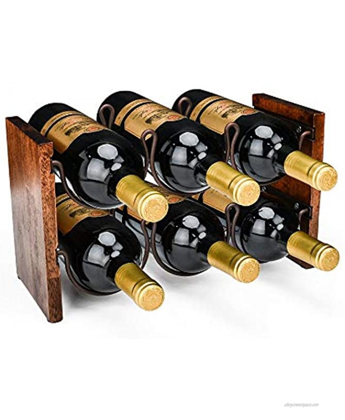 2 Tier Wine Rack 6 Bottles Capacity Tabletop Wine Holder Freestanding Wine Storage with Metal Wood Frame Countertop Wine Shelf for Home Bar Cabinet Pantry