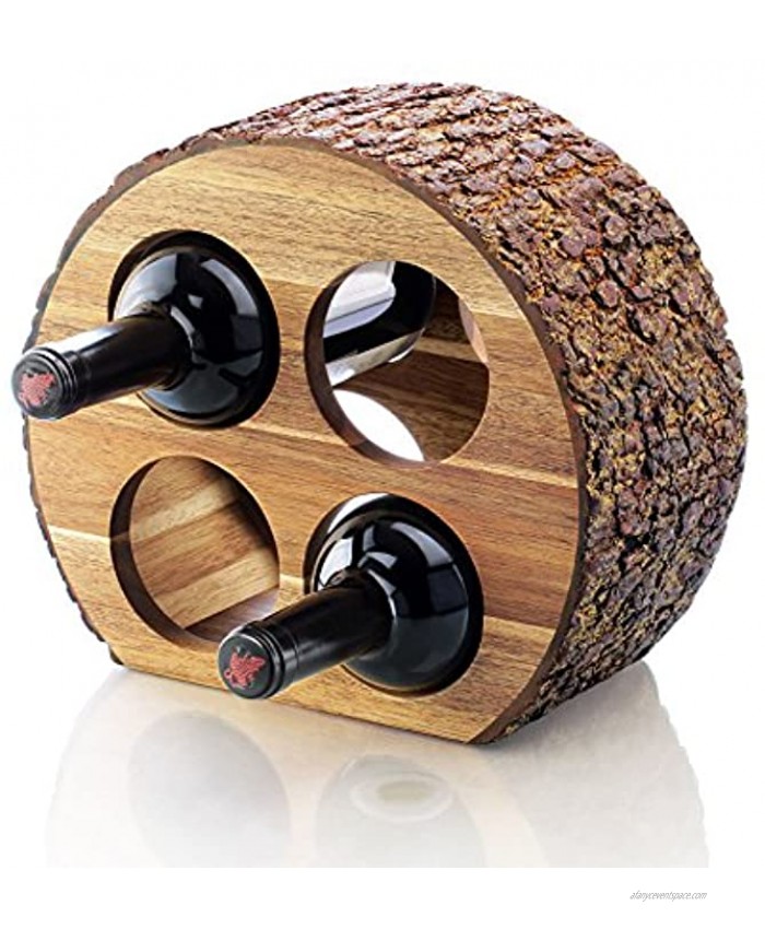 Artaste 48537 Acacia Wood Countertop Wine Rack with Natural Bark 4-Bottles