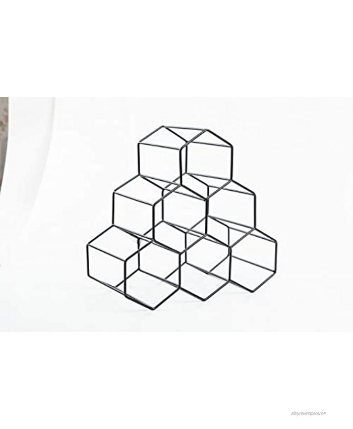 Asian Home Geometric Hexagon 6 Bottle Desktop Wine Rack Freestanding Countertop Bottle Holder for Wine Storage Metal Black