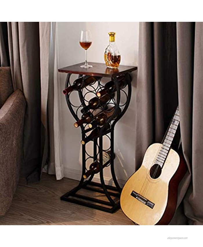 BENOSS Industrial Wine Table Display Rack 11 Bottles Wine Storage Organizer Stand Bar Freestanding Wine Rack Metal and Solid Furniture Decor Holds 15W x 12D x 33.25H inch Vintage Brown