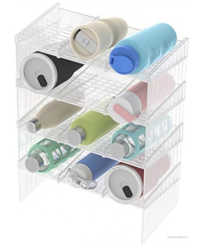 ENNOKEY Stackable Water Bottle Organizer Water Bottle Organizer Rack Wine Bottle organizer for Cabinet Water Bottle Storage Organizer Free Standing Wine Rack with Adjustable Divider Clear 4 Pack