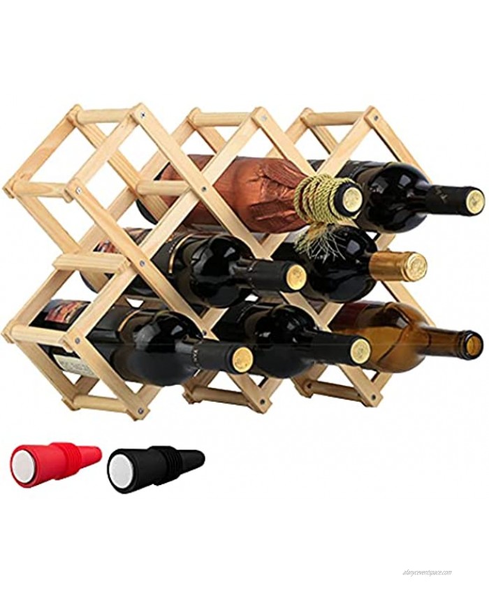 Foldable Wood Wine Rack Holder Storage Table Free Small Wine Stand Wooden Racks Countertop Wine Organizer Fit Slim Bottles up to 750 ml Natural Wood