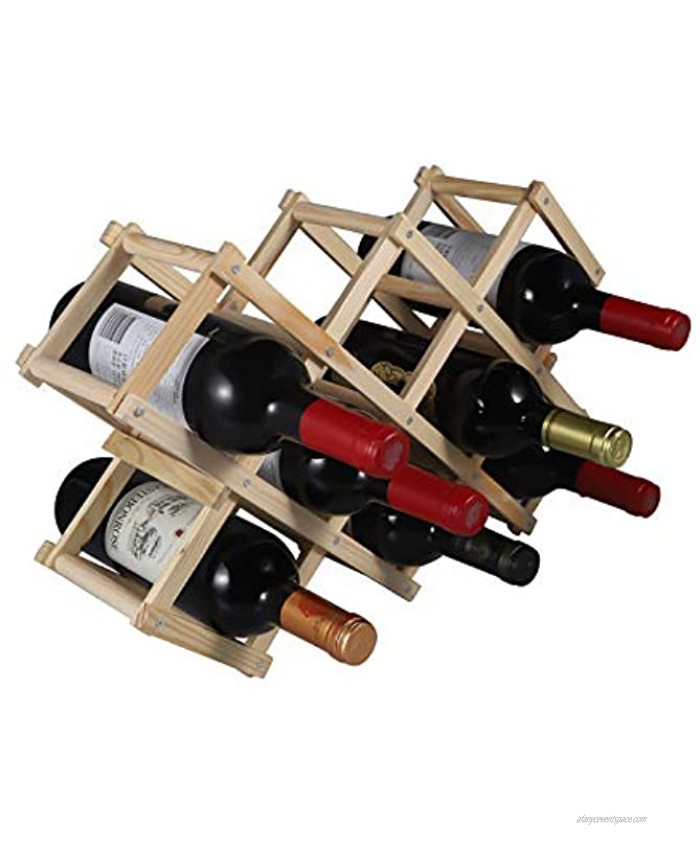 Foldable Wooden Wine Bottle Holder Natural Wine Shelves 8 Slots Holds 10 Wine Bottles Wine Rack by MUGLIO
