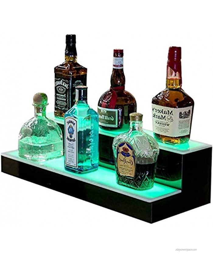 Goodyo Liquor Bottle Display Shelf LED Lighted Bar Shelf 2 Step 16 Length,Multiple Colors