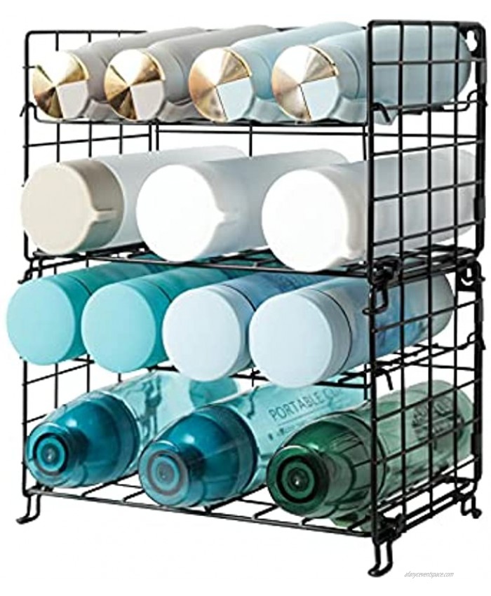 JKsmart Adjustable Water Bottle Organizer,4-Tier Wall-Mounted Water Bottle Holder Stackable Water Bottle Storage Rack for Kitchen Pantry Cabinet