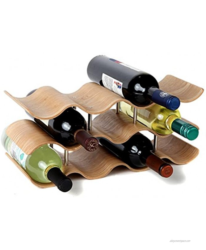 Lily's Home Countertop Wave Wine Rack Wood Elegant and Modern Table Top Wine Storage Oak 11 Bottles