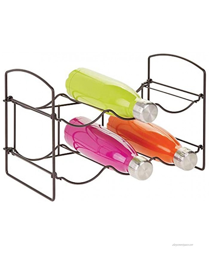 mDesign Metal Free-Standing Water Sports Bottle and Wine Rack Holder Stand for Storage Organizing in Kitchen Cabinet Countertops Pantry Collapsible 2 Tiers Holds 6 Bottles Bronze