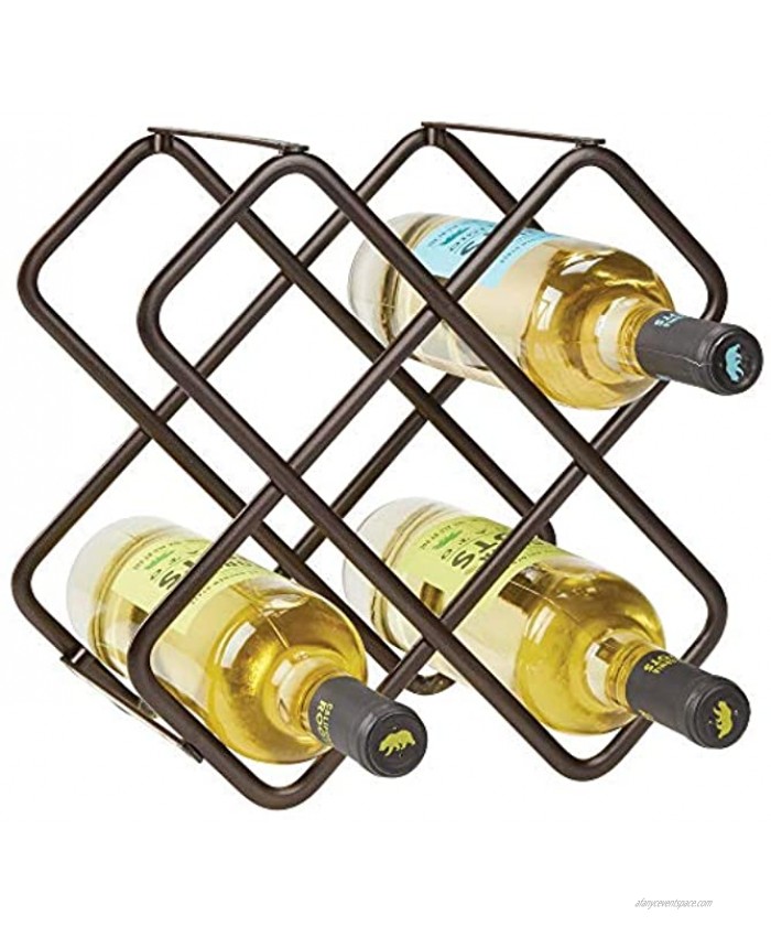 mDesign Metal Free-Standing Wine Rack Storage Organizer for Kitchen Countertops Pantry Fridge Stores Wine Beer Pop Soda Water Bottles 3 Levels Holds 5 Bottles Bronze