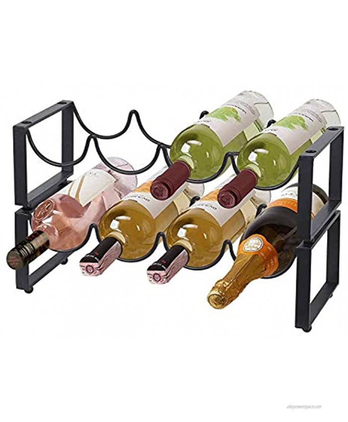 Metal Wine Rack Freestanding Stackable Water Bottle Holder Stand Wine Storage Organizer for Kitchen Countertop Pantry Fridge Bar Cellar Basement 2Tier 43cm