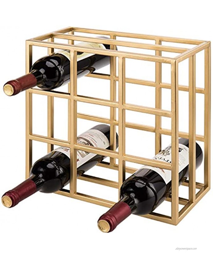 MyGift 9-Slot Modern Brass Tone Metal Grid Wine Bottle Rack
