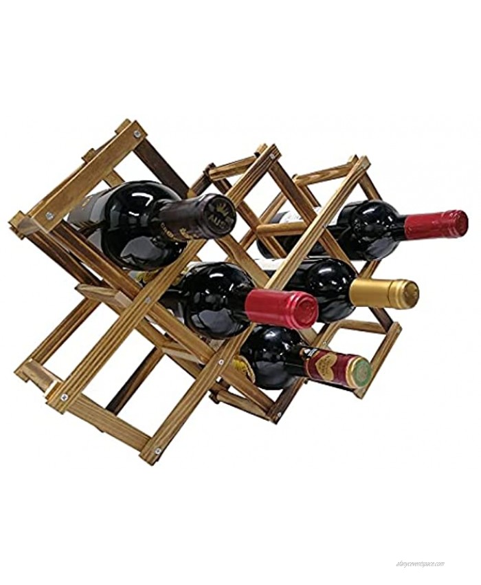 OICGOO Wine Rack 10 Bottle Wooden Wine Storage Racks Countertop Foldable Tabletop Free Standing Stackable Wine Cellar Racks Wine Bottle Stand Holder Display Shelf for Home Kitchen Bar Cabinets