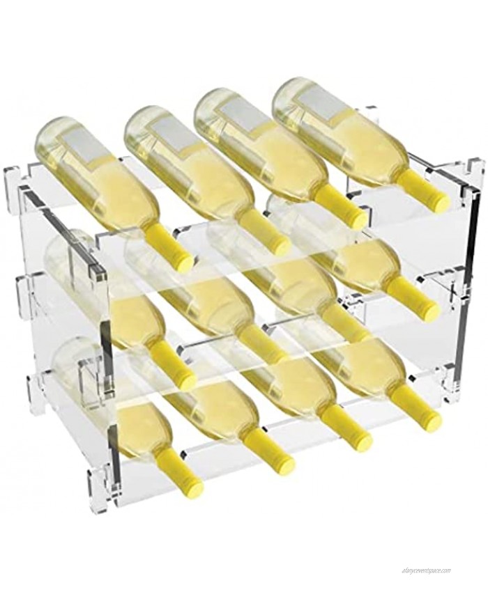 Stackable Modular Wine Rack 12 Bottle Transparent Acrylic Plastic Free Standing Floor 3-Tier Display Small Wine Holde for Home Kitchen Bar Cabinets Dining Room Living Room