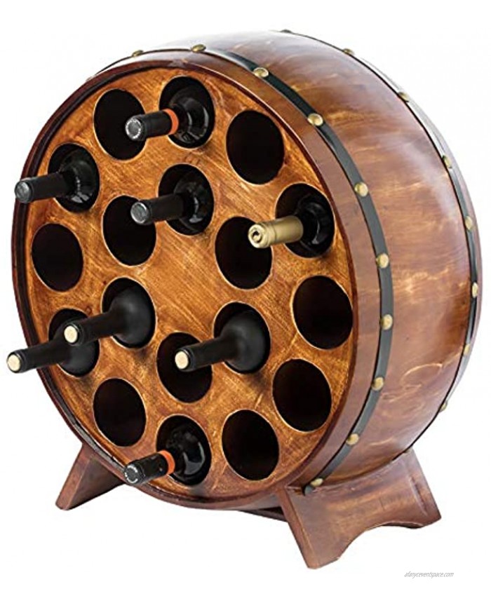 Vintiquewise Wooden Stackable Round Shaped Barrel Wine 1 Rack Brown