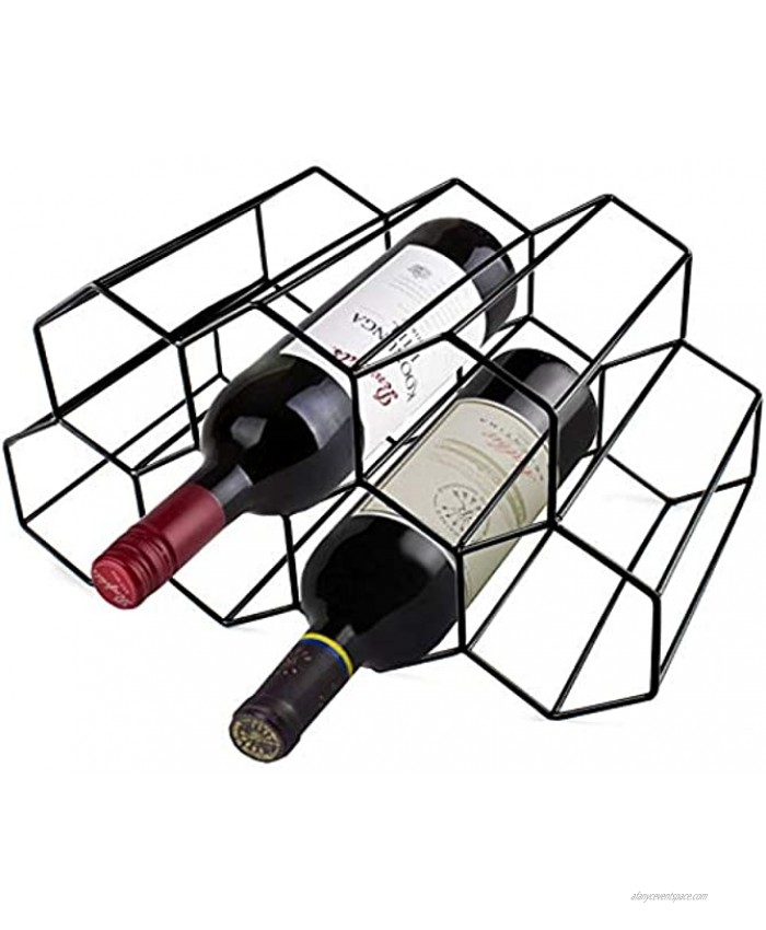 Wine Holders Stands for Counter Rack Small Tabletop Black Modern Wire Cabinet Wine Rack Insert for Shelf Honeycomb Mini Cute Champagne Hexagon Metal Wine 9 Bottle Racks Small Space Countertop