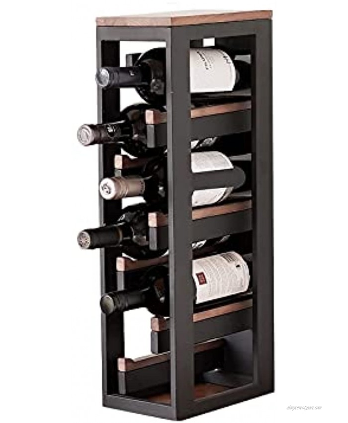 Wine Rack Freestanding Floor | Wine Racks Countertop | Wine Bottle Holder | Holds 6 Bottles | No Assembly Required | Black Metal Wine Rack with Walnut Wood. | 21” H x 8 3 4” W x 8 11 16” D Classic