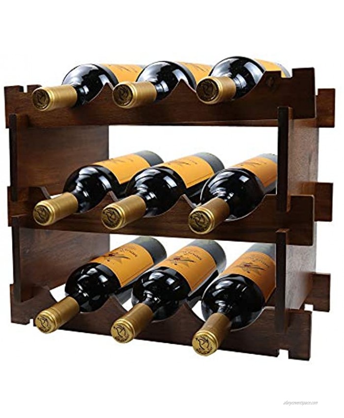 Wine Rack Wood 3 Tier 9 Bottles Capacity Wine Racks Countertop Wine Holder Storage for Pantry Counter Cabinet