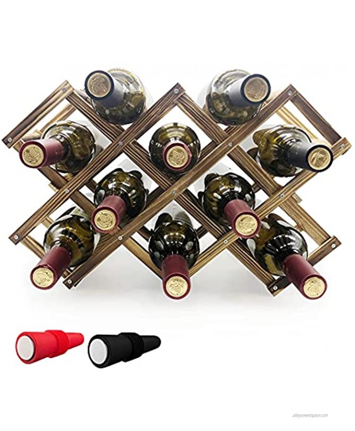 Wood Wine Rack Holder Free Standing Cabinet Wooden Stand Foldable Wine Storage Organizer Fit Slim Bottles up to 750 ml Carbonized Wood