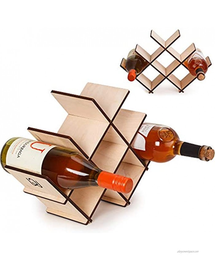 WoodenCrew 8 Bottle Wine Rack Butterfly Wine Holders Table Wine Bottles Rack Wood Wine Rack Small for Countertop Terra Cotta Wine Rack