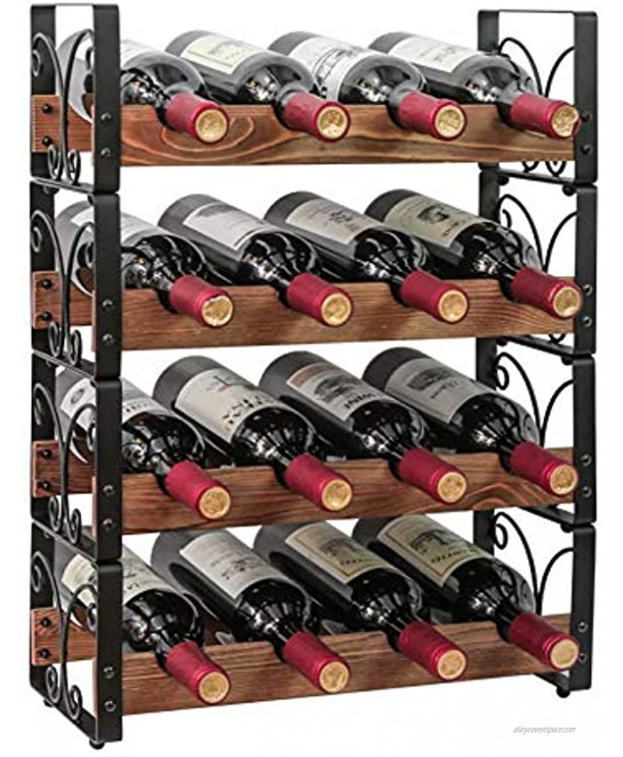 X-cosrack Rustic 16 Bottles Stackable Wine Rack 4 Tier Freestanding Organizer Holder Stand Countertop Liquor Storage Shelf Solid Wood & Iron 16.5 L x 7.0 W x 22 H-Patent Design