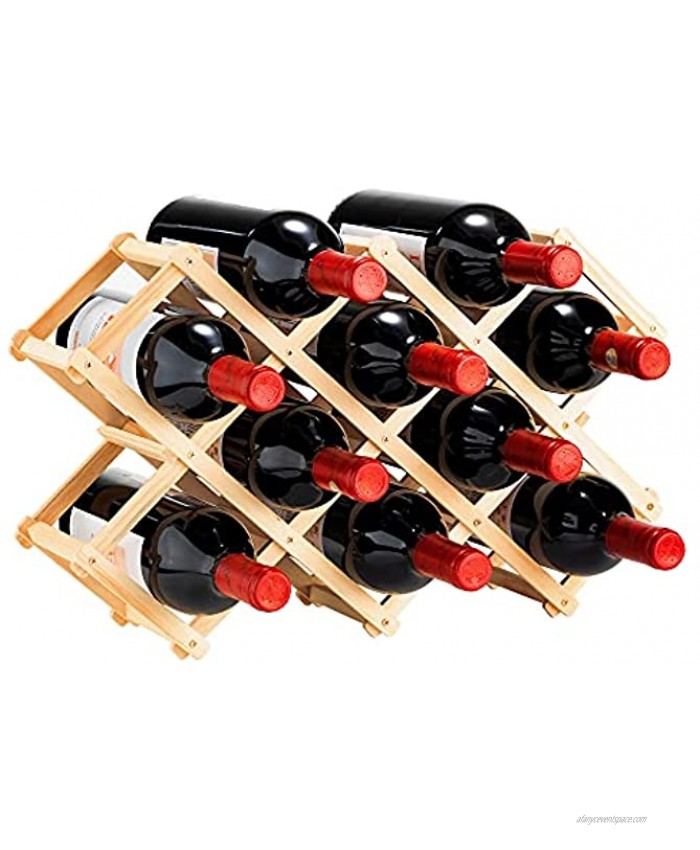 XKXKKE Wine Rack Foldable Wood Wine Rack 10 Bottles Countertop Free Stand Wine Storage Holder Protector Display Shelf for Home Kitchen Bar Cabinets