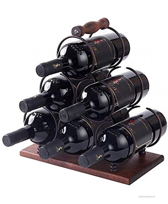 YCOCO 3 Tier Tabletop Wood Wine Holder for 6 Bottles,Freestanding Wine Storage for Kitchen Home Bar Storage and Kitchen Decor,Brown.