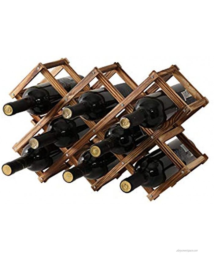 YCOCO Wood Wine Rack Freestanding Wine Rack,10 Bottles Countertop Free-Stand Wine Storage Holder Protector,Foldable Tabletop Wine Bottle Stand Display Shelf