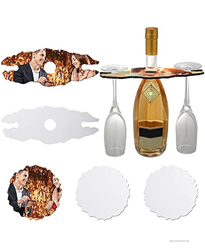 3 Pieces Sublimation Wine Glass Holder and Sublimation Coaster Wine Glass Holder Round Blank Cup Coaster Stemware Wine Glass Holder for DIY Pictures Home Kitchen White