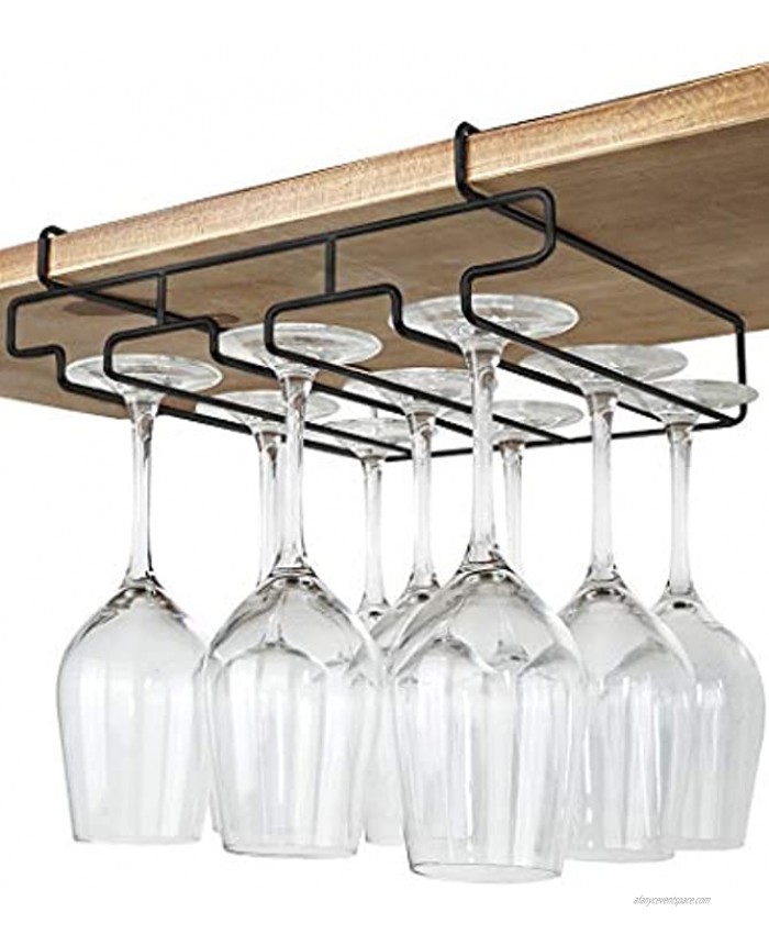 Bafvt Wine Glass Holder Stemware Rack Under Cabinet 304 Stainless Steel Hanger Storage Shelf Fit for The Cabinet 0.8“ or Less black 3 Rows