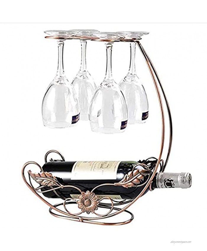 homeme Vintage Tabletop Wine Rack & Stemware Holder Metal Elegant Freestanding Countertop Wine Glass Display Rack- Holds 1 Bottle and 4 GlassesBronze
