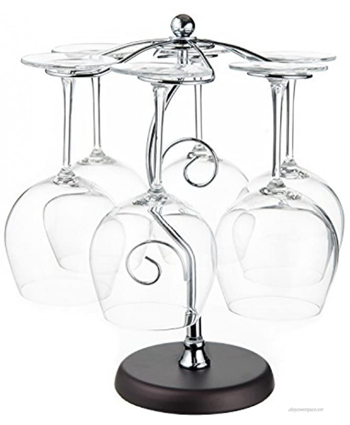 MyGift 6-Hook Artistic Elegant Freestanding Silver Metal Countertop Wine Glass Holder Stand Stemware Rack Air Drying System Tree Display