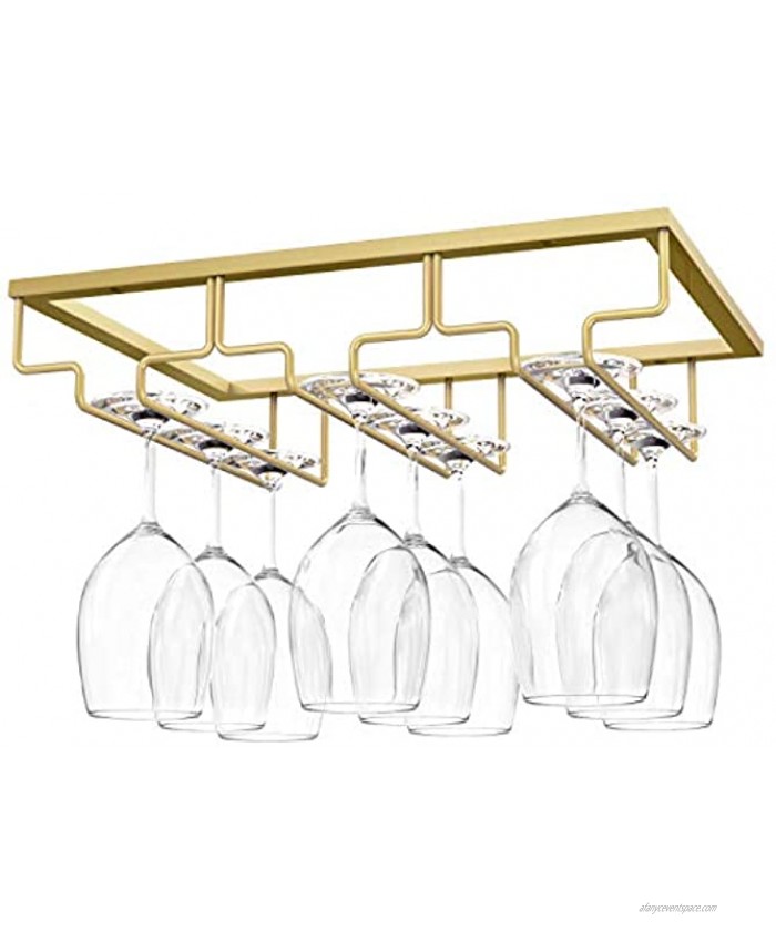 Nuovoware Wine Glass Rack Wine Glass Hanger Rack Under Cabinet Stemware Wine Glass Holder Storage Hanger for Bar Kitchen Cabinet 3 Rows Gold