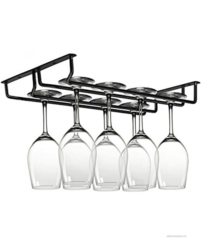 OUTFANDIA Wine Glass Rack Under Cabinet Stemware Holder Metal Wine Glass Organizer,Two rows of integrated black wine glass racks for Bar Kitchen Black ,Mounting AccessoriesInclude