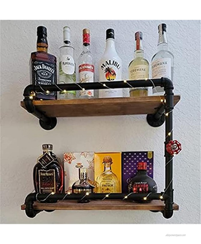 2-Tiers Rustic Wine Glass Rack Hanging Wall Mounted with 4 Stem Glass Holder Industrial Pipe Wine Racks Metal Spice and Wine Glass Rack Wine Holder 24in Wine Glass Wall Shelf Pipe Shelves 24IN