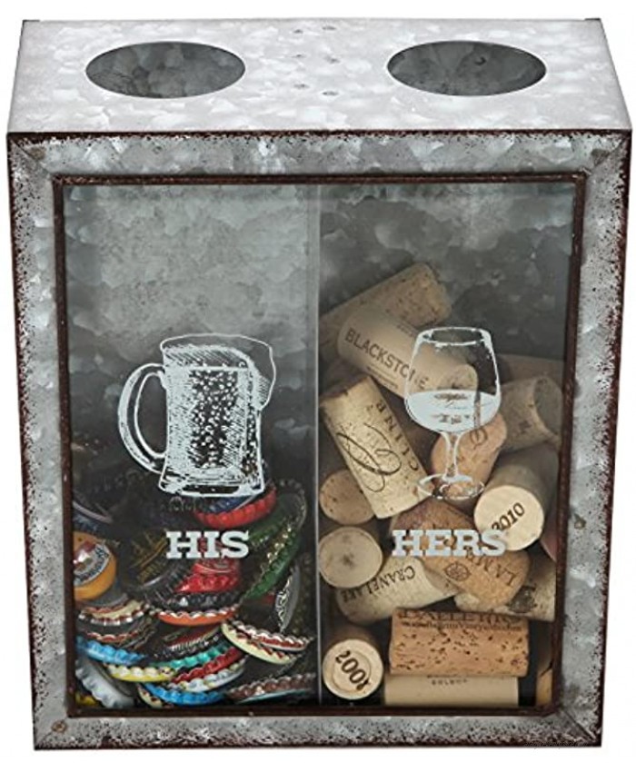 Lily's Home His and Hers Wine Cork and Beer Cap Holder Makes The Ideal Gift for The Happy and Hydrated Couple Galvanized Metal 7 3 8 x 4 x 8 3 4