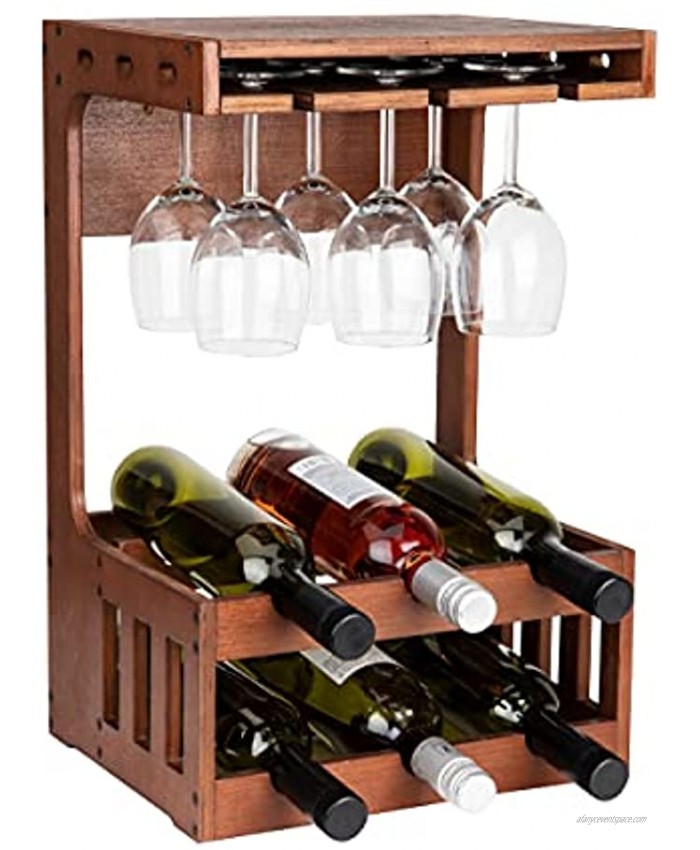 Mind Reader Floating Wooden Decor 6 Bottle Stand Stem Glass Organizer-Brown Wine Rack 20 x 13 x 10