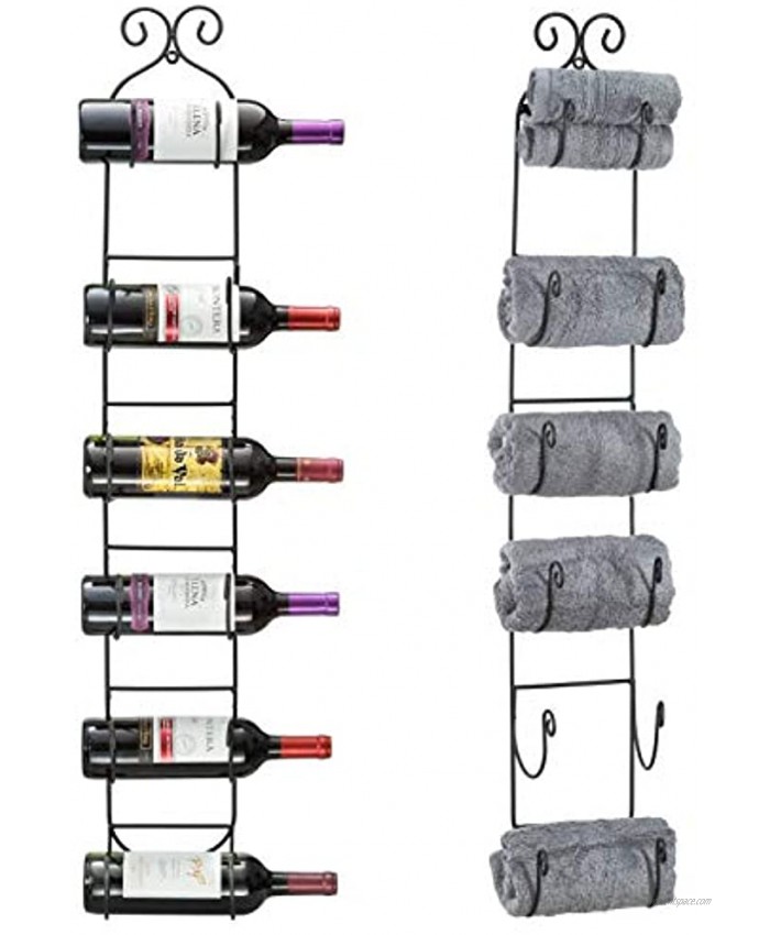 Sorbus Wall Mount Wine Towel Rack Holds 6 Bottles