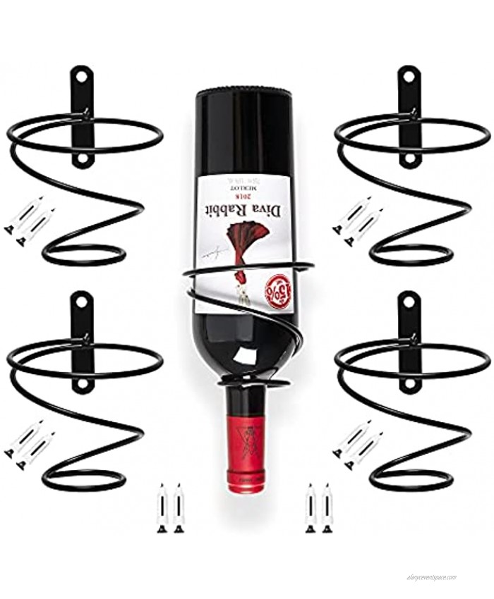 SZILBZ 4 Pack Wall Mounted Wine Racks Metal Bottle Holder Red Wine Bottle Display Holder with Screws for Home & Kitchen & Bar Wall Décor