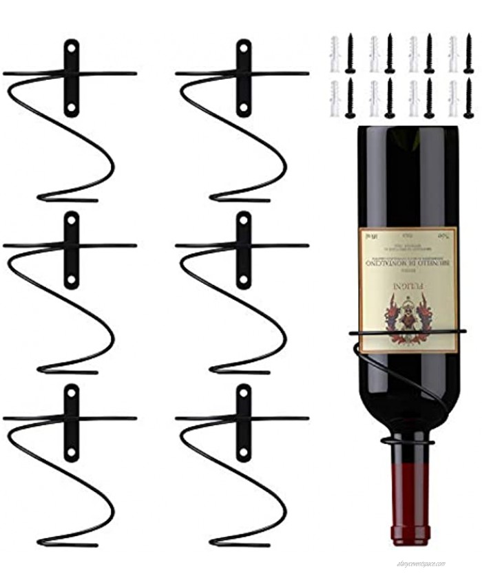 Wall Mounted Wine Racks 6 Pack Metal Red Wine Bottle Holder for Wall Decoration Art Hanging Wine Rack Organizer for Beverages Liquor Bottles Storage Mounting Screws and Anchors Included Style-4