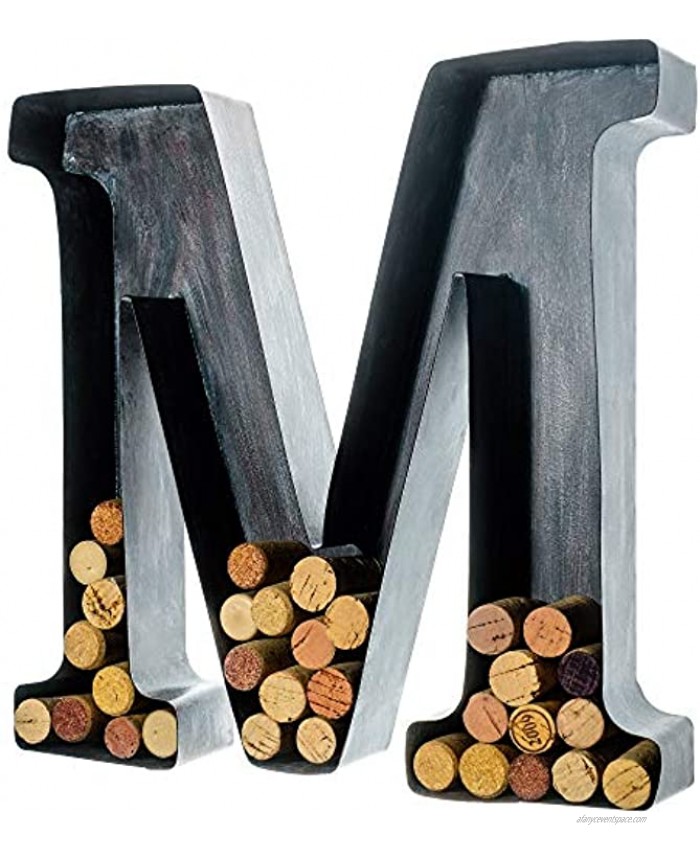 Wine Cork Holder Metal Monogram Letter M Brushed Metal Large | Wine Lover Gifts Housewarming Engagement & Bridal Shower Gifts | Personalized Wall Art | Home Décor