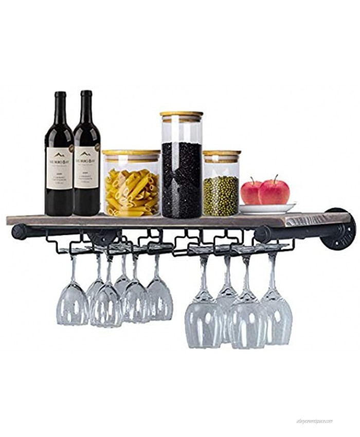 ZOVOTA Hanging Wine Glass Rack Wall Mounted Wine Rack Restaurant Rustic with Hanging 5 Stem Glass Holder Kitchen Wood Storage Rack Shelving Home Kitchen Bar
