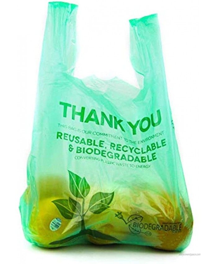 [100 Pack] Biodegradable Reusable Plastic T-Shirt Bag Eco Friendly Compostable Grocery Shopping Thank You Recyclable Trash Basket Bags