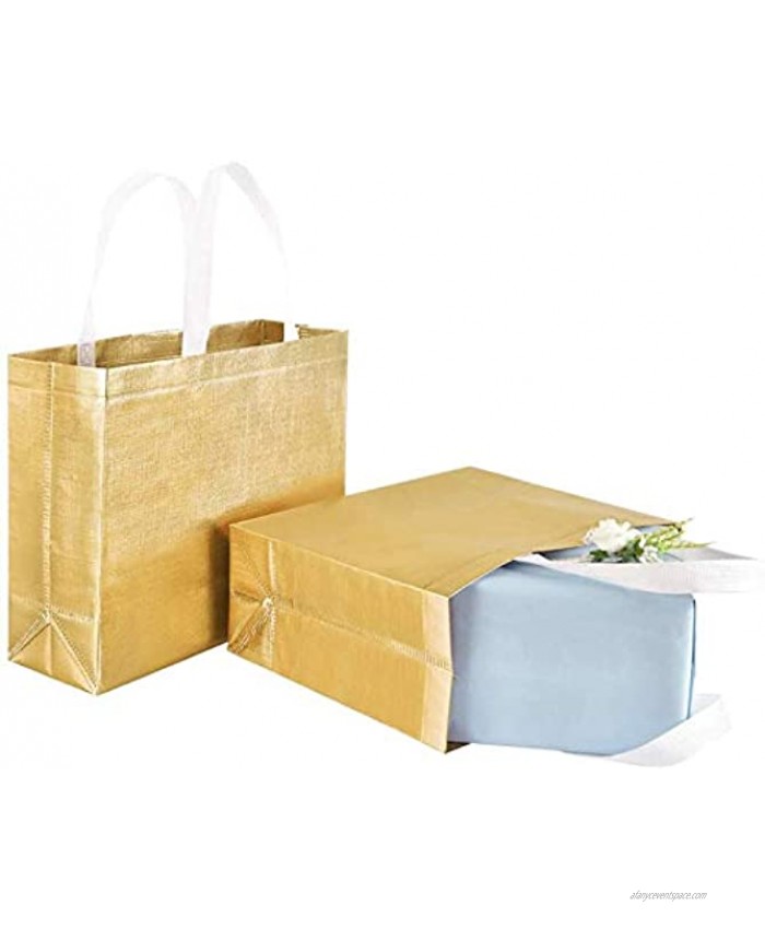 12 Pack Stylish Reusable Shopping Bag Glossy Glitter Reusable Grocery Bag with Handle Gold Fashionable Tote Bag for Women Groceries Wedding Bridesmaid Birthday Christmas…