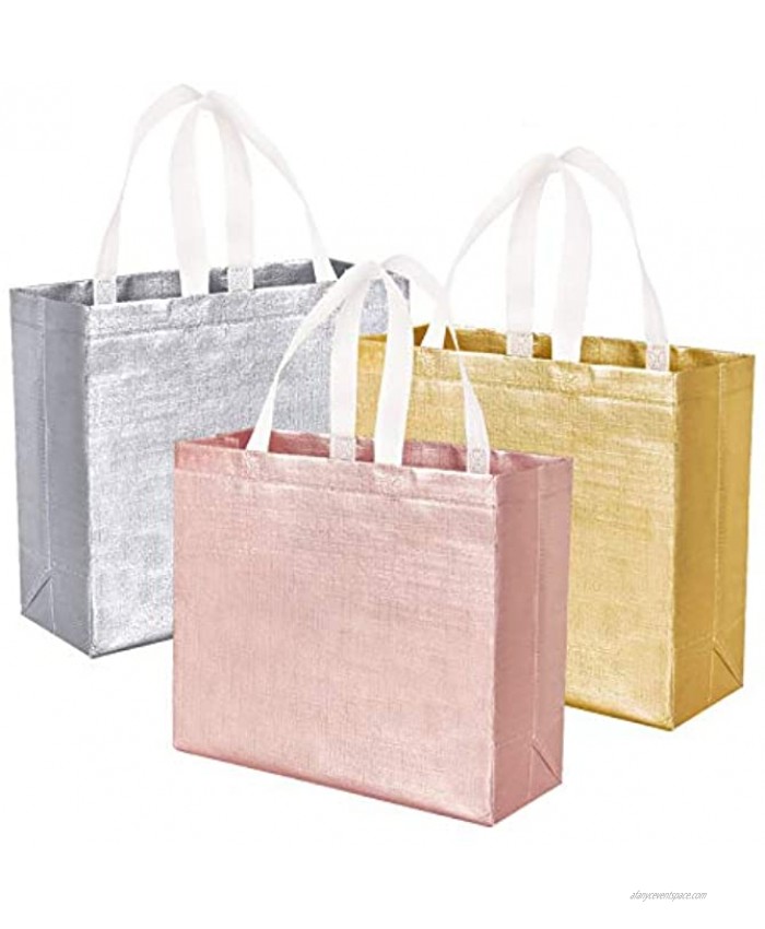 12 PCS Glossy Reusable Grocery Bags Shopping Tote Bags with Handle Bridesmaids Bags Gift Bags Present Bag Goodies Bag Glossy Tote Bags for Women Birthday Wedding Christmas Gold Rose Silver Gold