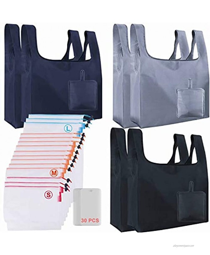 21 Pack Reusable Grocery Bags Mesh Produce Bags Set Foldable Shopping Bags Grocery Bags Reusable Shopping Tote Bags with Inner Pocket Eco Friendly See-through Produce bags Mesh Bags for Vegetables