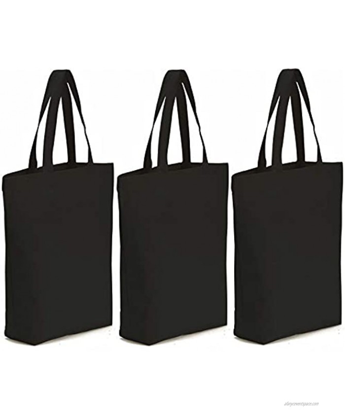 3 Pcs Canvas Tote Bag Bottom Gusset Washable Grocery Tote Bag with Handles